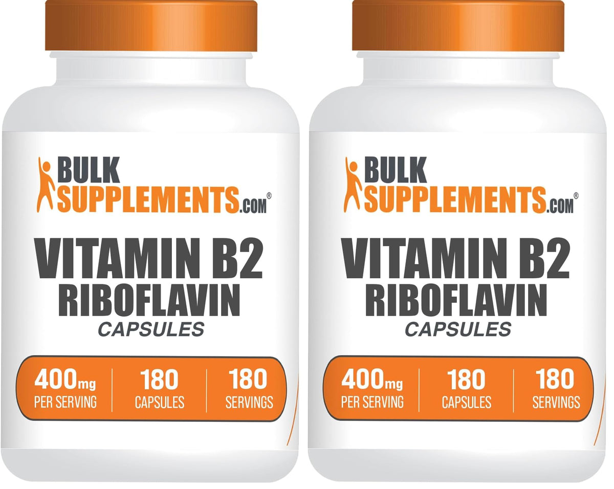 BulkSupplements Riboflavin capsules bottle front view highlighting gluten-free Vitamin B2 for daily wellness