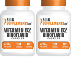 BulkSupplements Riboflavin capsules bottle front view highlighting gluten-free Vitamin B2 for daily wellness