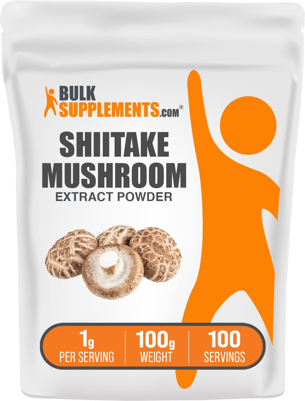 BulkSupplements Shiitake Mushroom Extract Powder scoop illustrates a convenient antioxidant boost for daily routines.