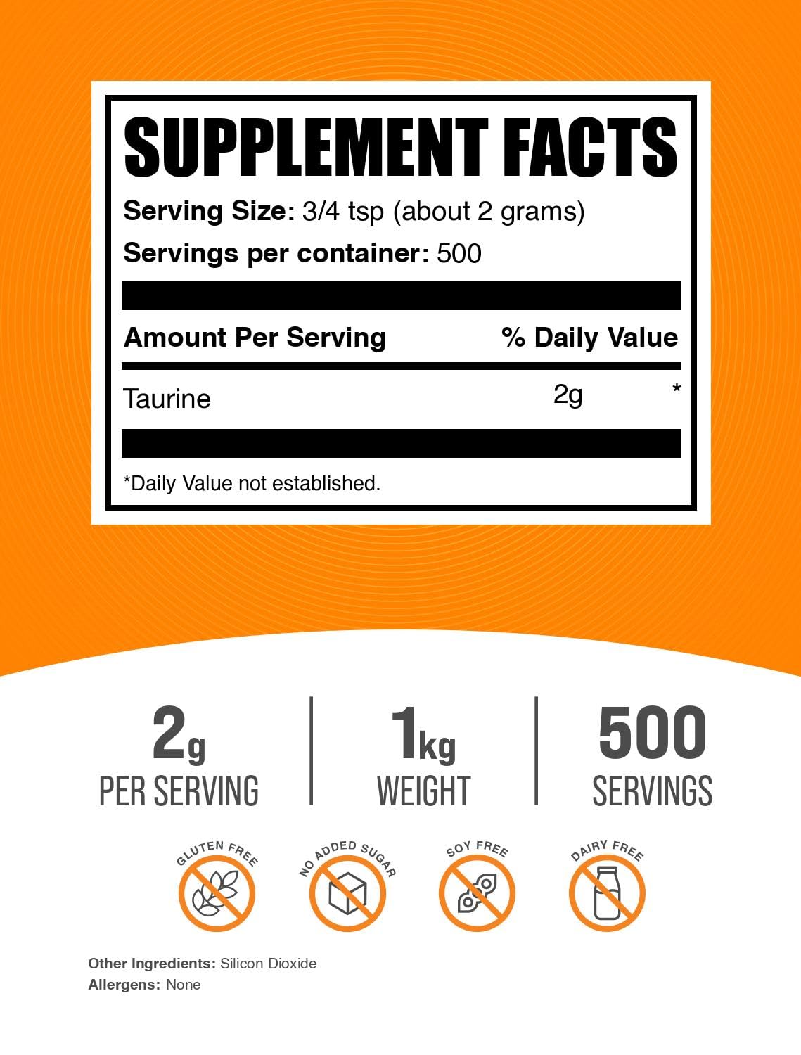BulkSupplements Taurine powder scoop showing easy measurement for workouts.