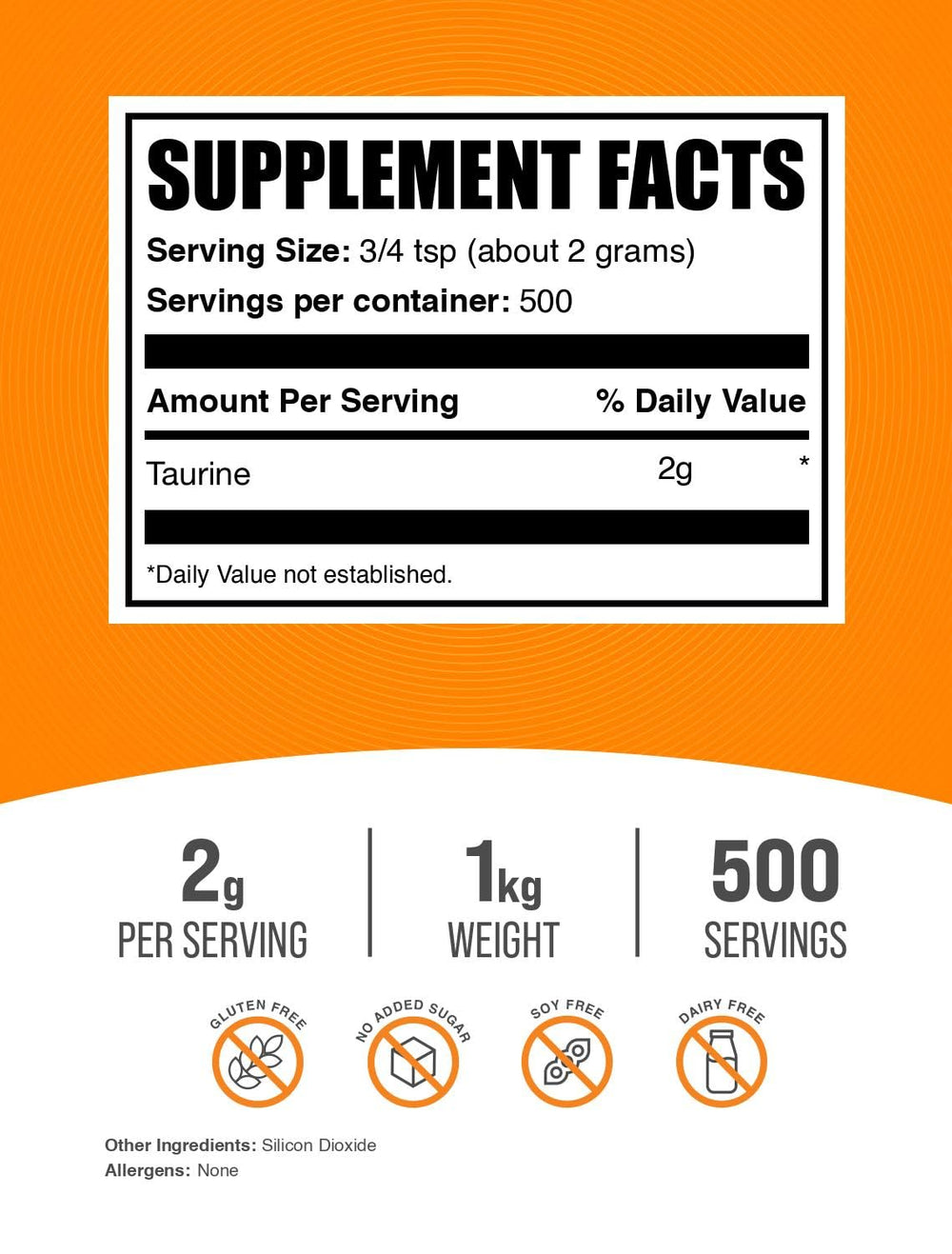 BulkSupplements Taurine powder scoop showing easy measurement for workouts.