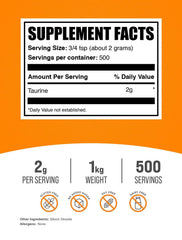 BulkSupplements Taurine powder scoop showing easy measurement for workouts.