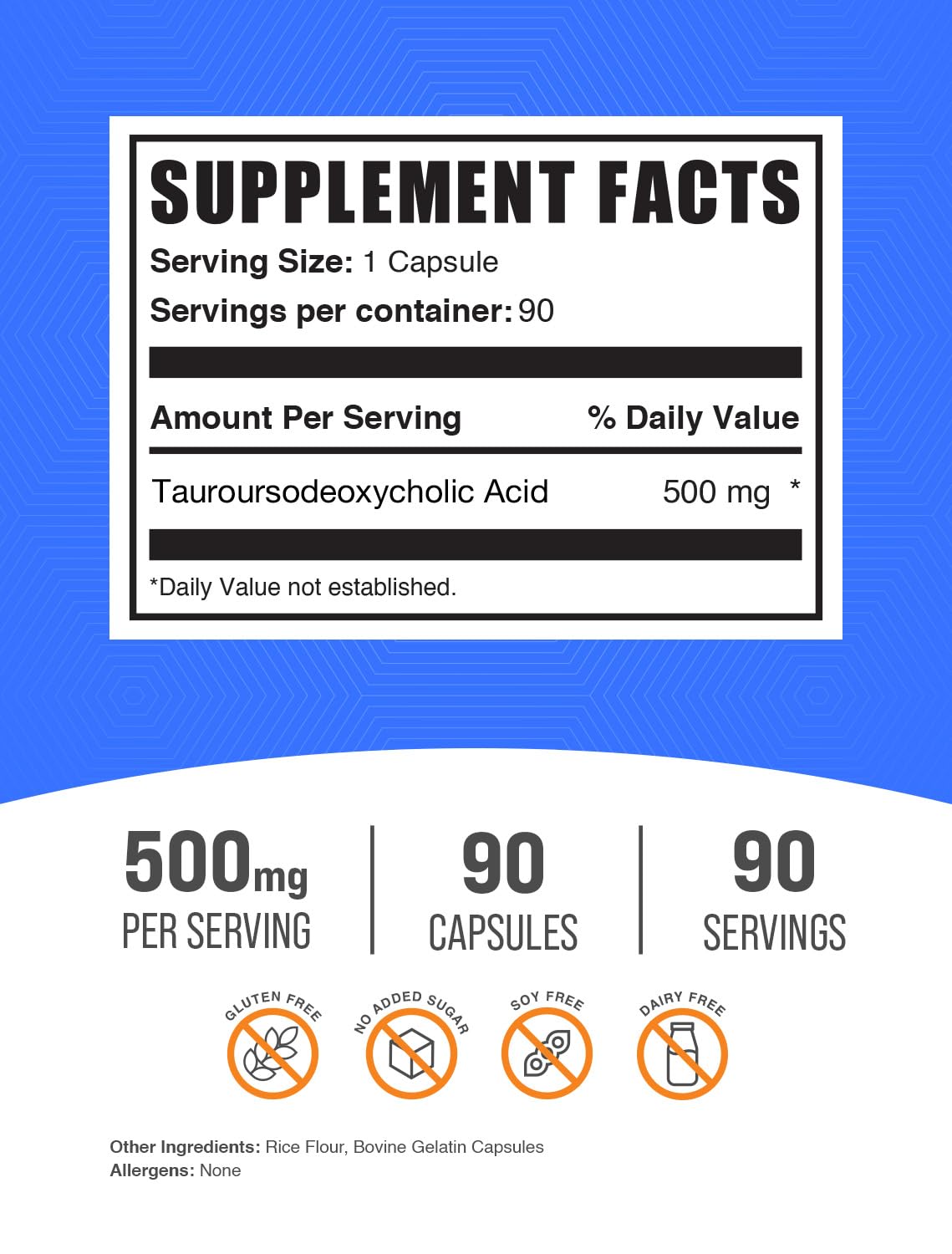 BulkSupplements TUDCA bottle front highlighting gluten-free formulation and quality.