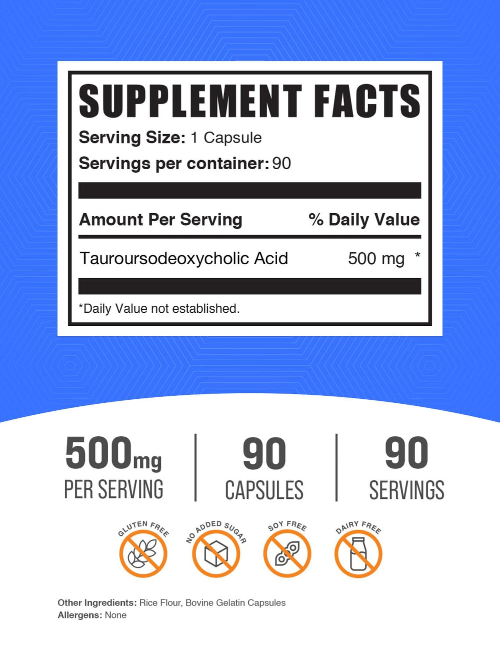 BulkSupplements TUDCA bottle front highlighting gluten-free formulation and quality.