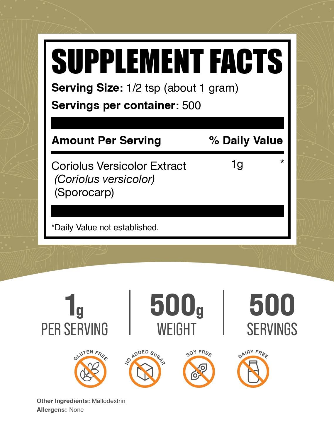 BulkSupplements Turkey Tail powder scoop ideal for smoothies and meals.