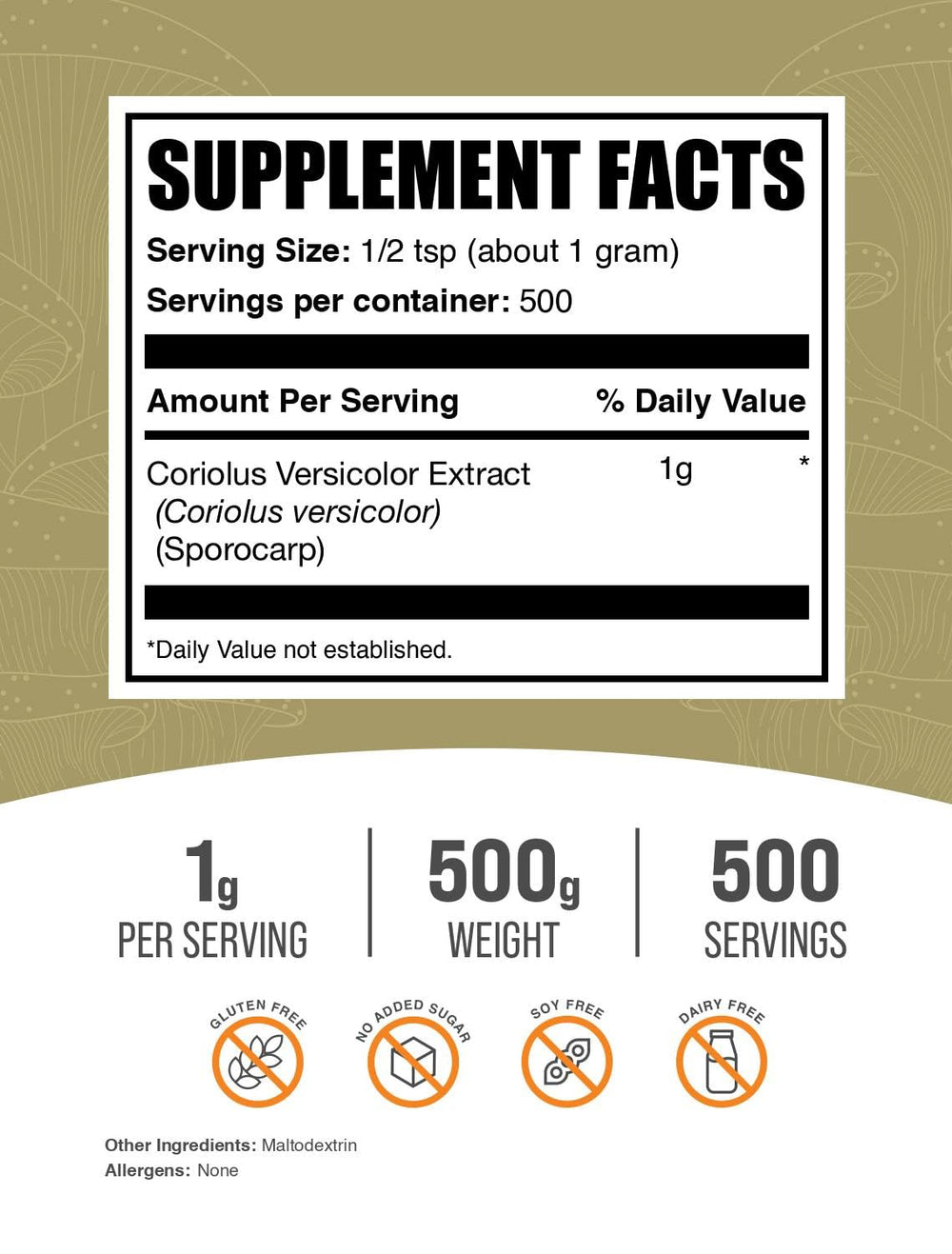 BulkSupplements Turkey Tail powder scoop ideal for smoothies and meals.