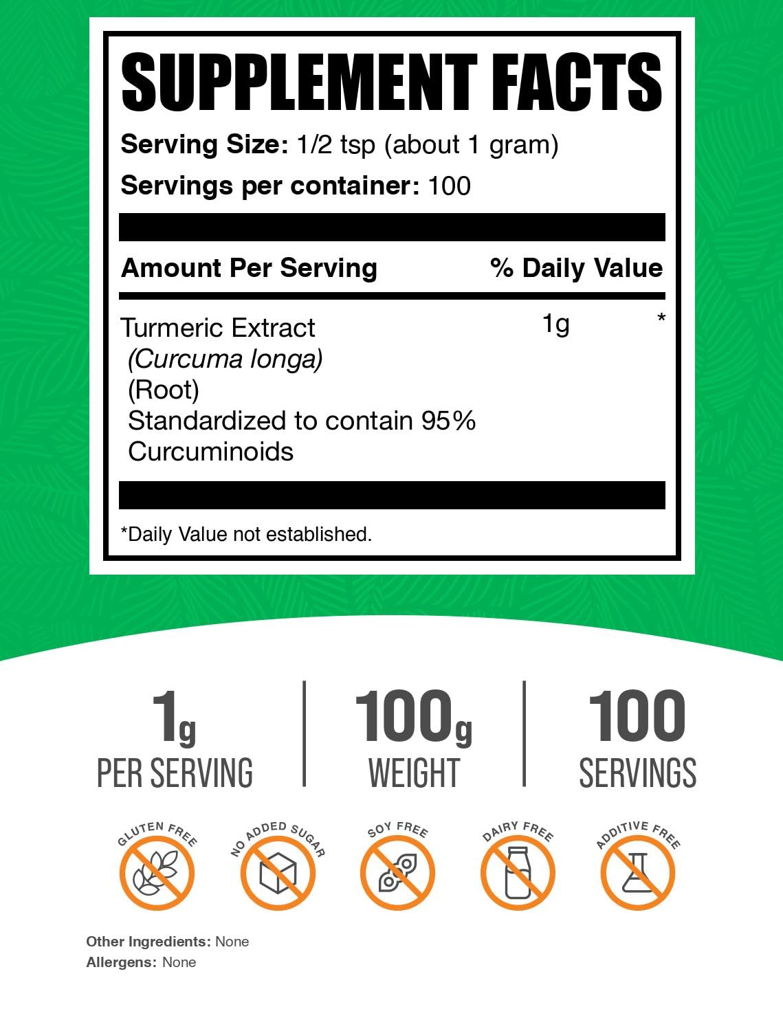 BulkSupplements Turmeric Extract Powder jar showcasing gluten-free formula