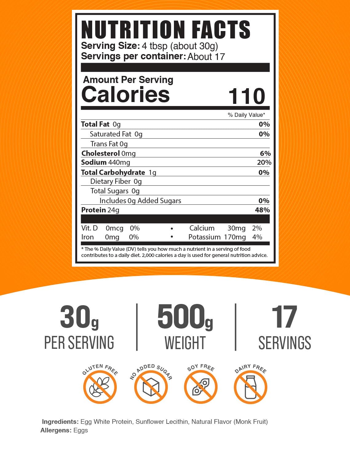 BulkSupplements Unflavored Egg White Protein label ideal for versatile shakes