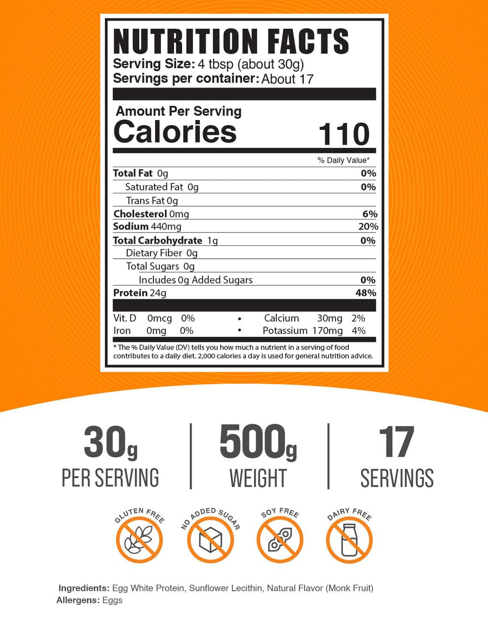 BulkSupplements Unflavored Egg White Protein label ideal for versatile shakes