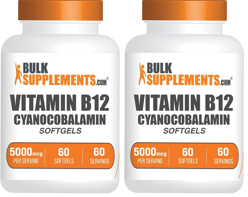 BulkSupplements Vitamin B12 bottle shows 5000 mcg potency for daily use