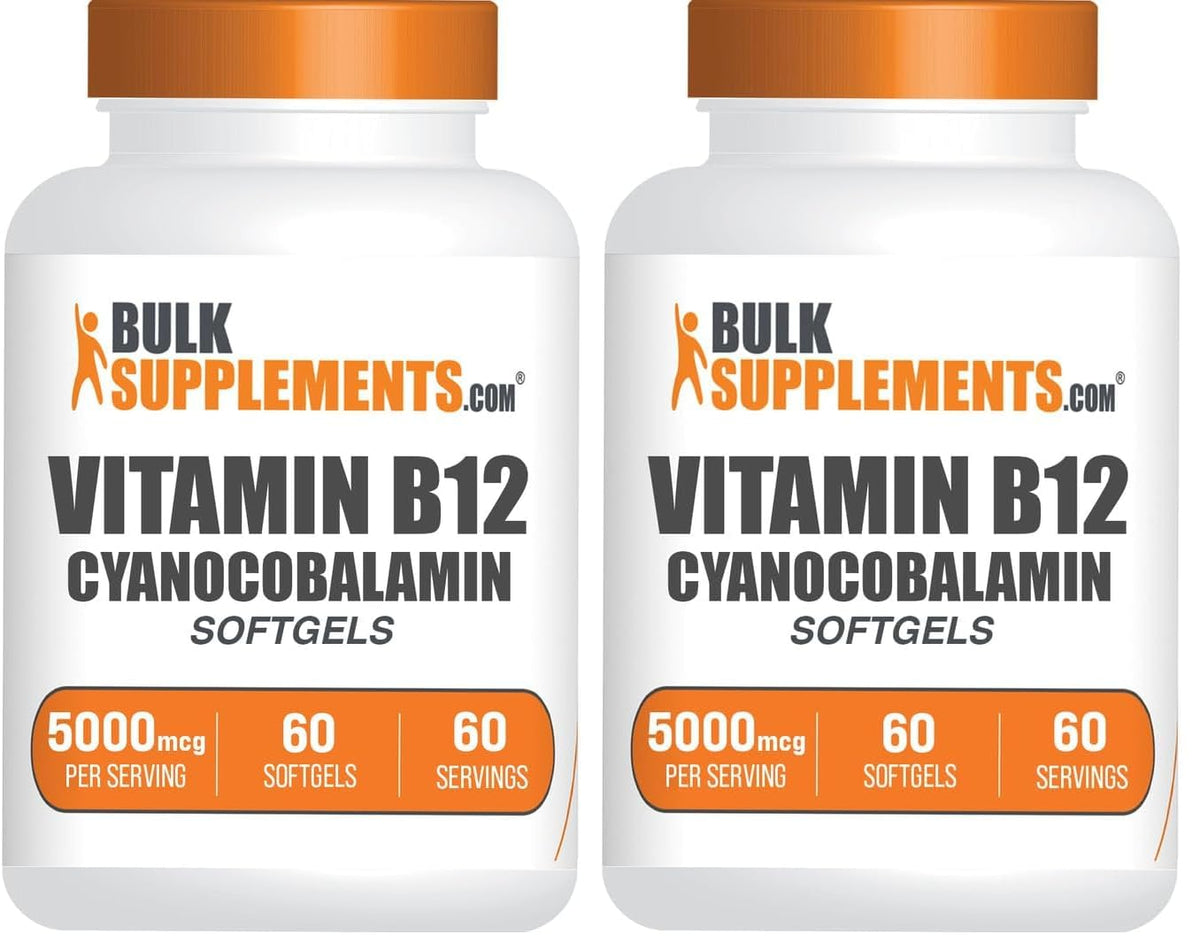 BulkSupplements Vitamin B12 bottle shows 5000 mcg potency for daily use
