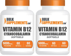 BulkSupplements Vitamin B12 bottle shows 5000 mcg potency for daily use