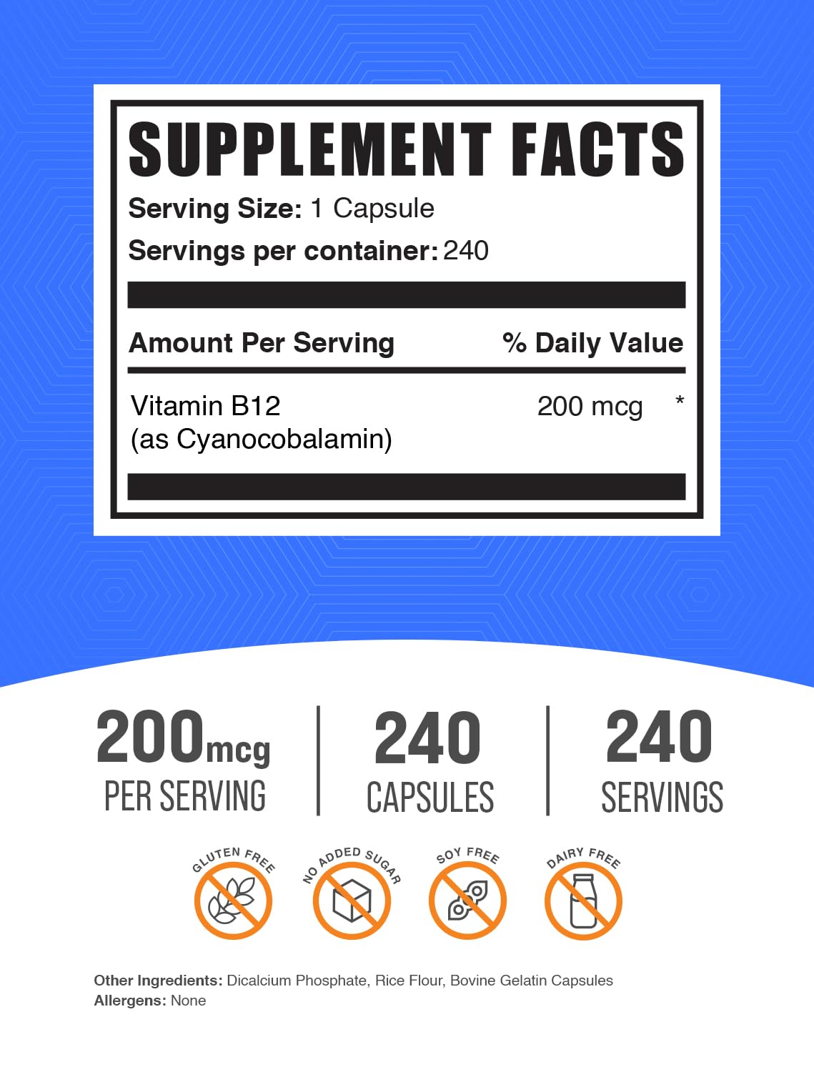 BulkSupplements Vitamin B12 capsules closeup of the smooth, easy-to-swallow form
