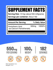 BulkSupplements Vitamin B5 powder gluten-free label on bottle for sensitive diets.