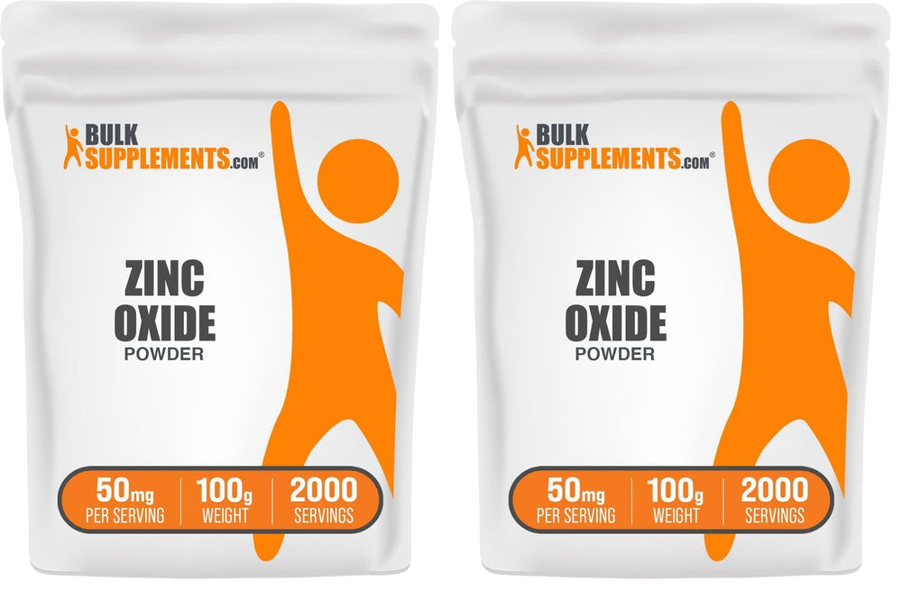 BulkSupplements Zinc Oxide Powder bottle for easy daily mineral intake.