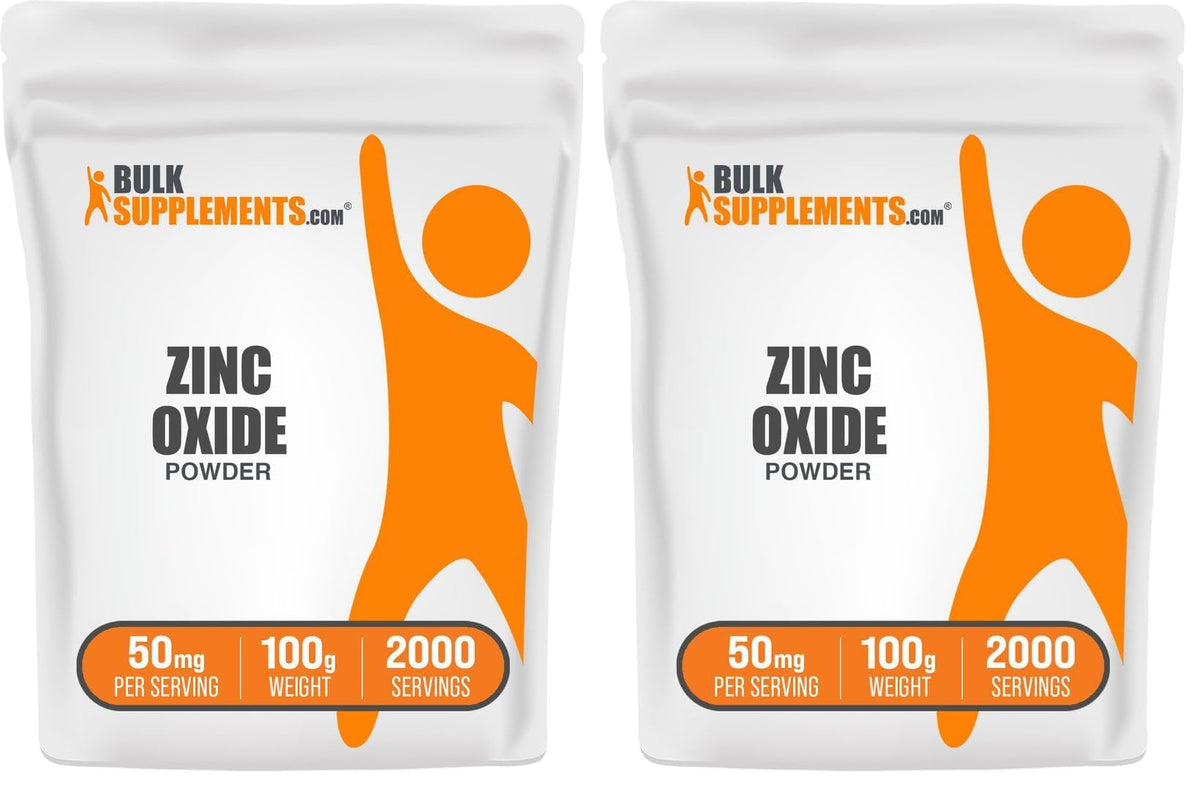 BulkSupplements Zinc Oxide Powder bottle for easy daily mineral intake.