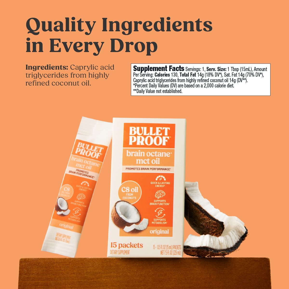 Bulletproof Brain Octane packets poured into coffee for easy use