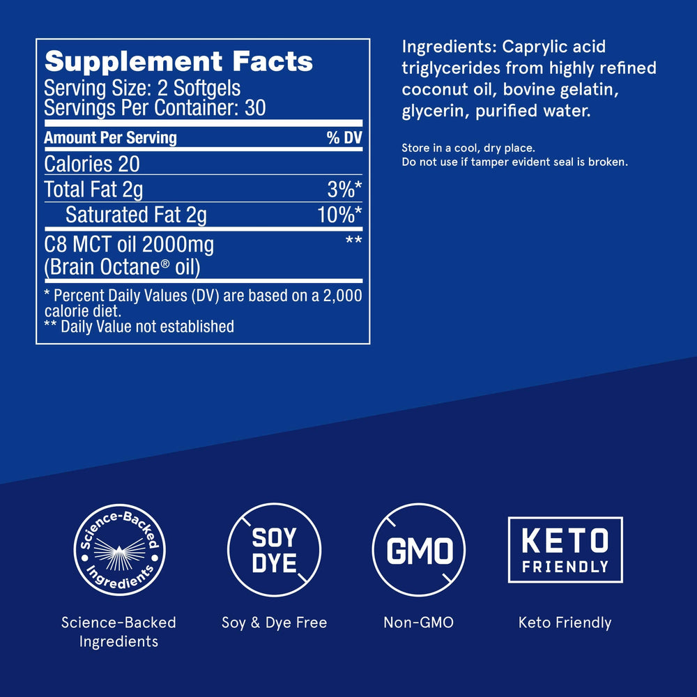 Capsules close-up highlighting pure C8 MCT oil for mental focus