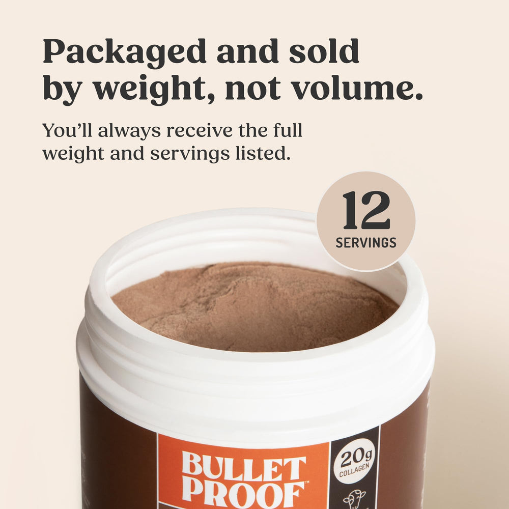 Bulletproof Chocolate Collagen Jar Closeup shows rich color and texture.