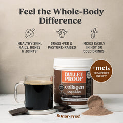 Bulletproof Chocolate Collagen Powder dissolving in hot water for a silky mix.