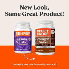 Bulletproof Chocolate Collagen Powder label close-up emphasizes collagen types I and III.