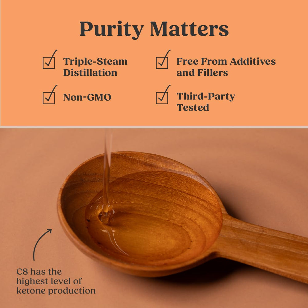 Bulletproof Coconut Brain Octane label close-up indicating purity and C8 specification