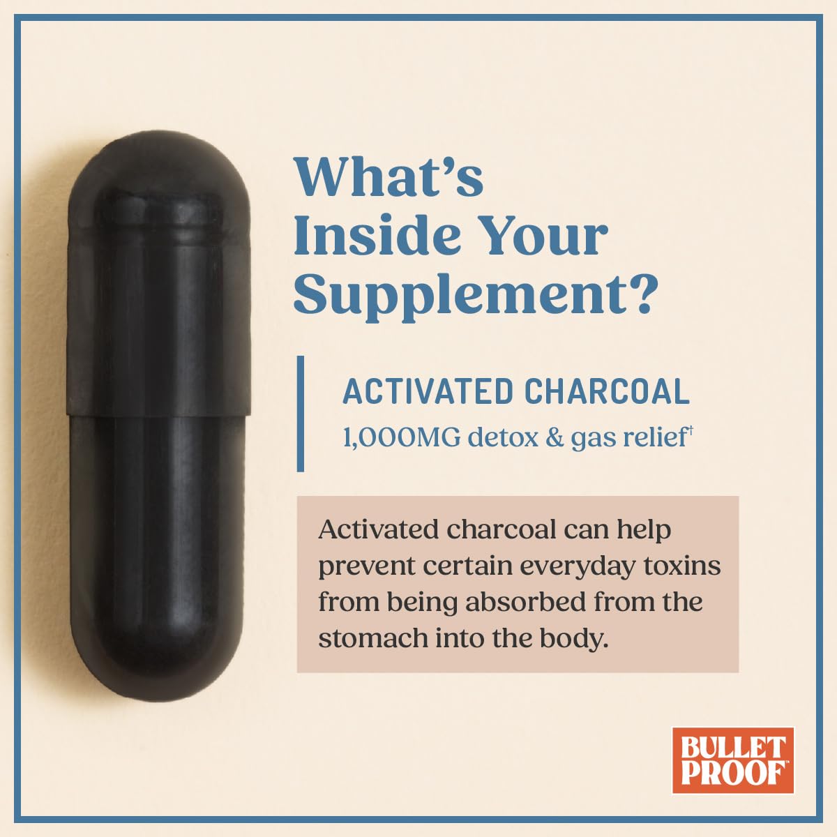Bulletproof detox features activated charcoal for occasional gas support during meals