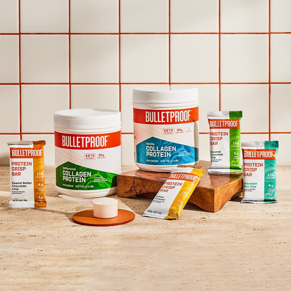 Bulletproof bars break-open image demonstrates crisp bar texture for convenient snacking