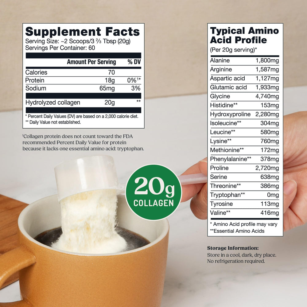 Bulletproof collagen peptides in coffee image highlights simple daily boost.