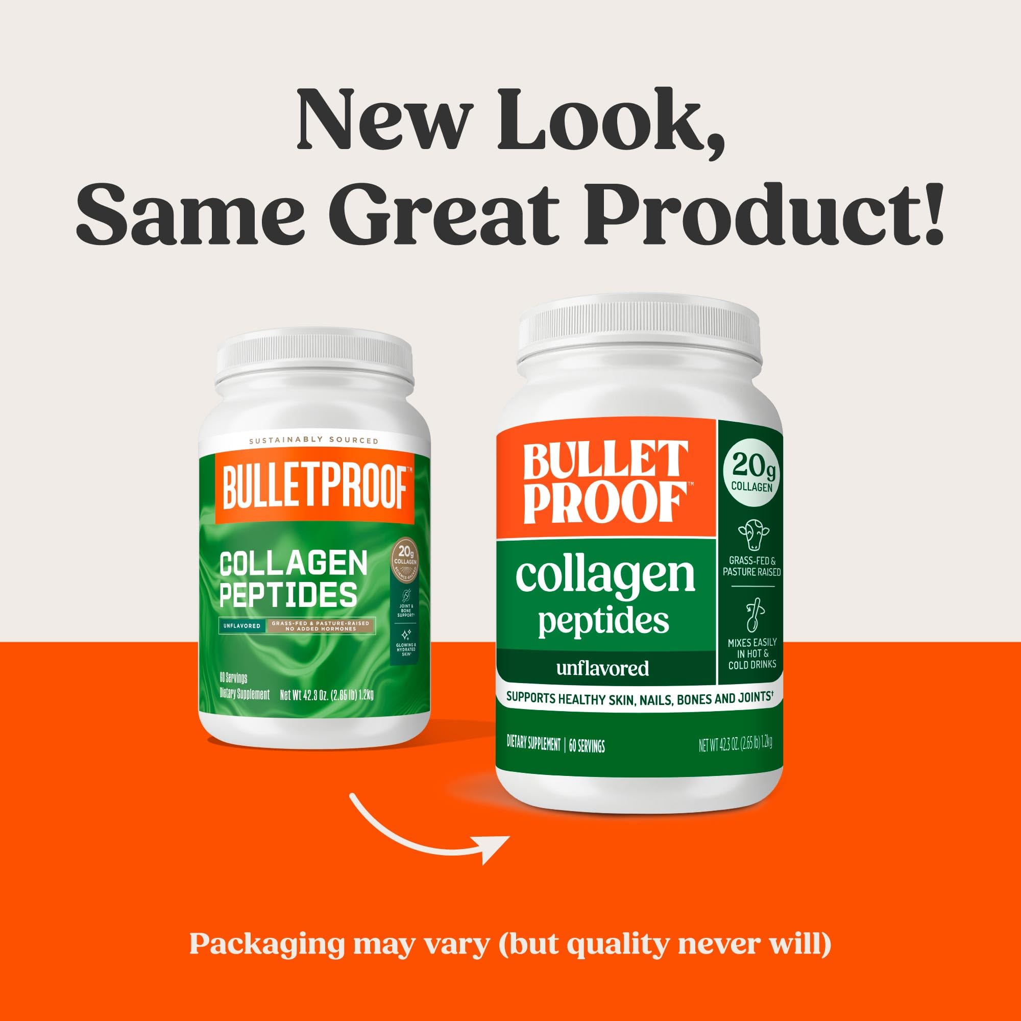 Bulletproof collagen peptides scoop with powder for easy daily protein intake.