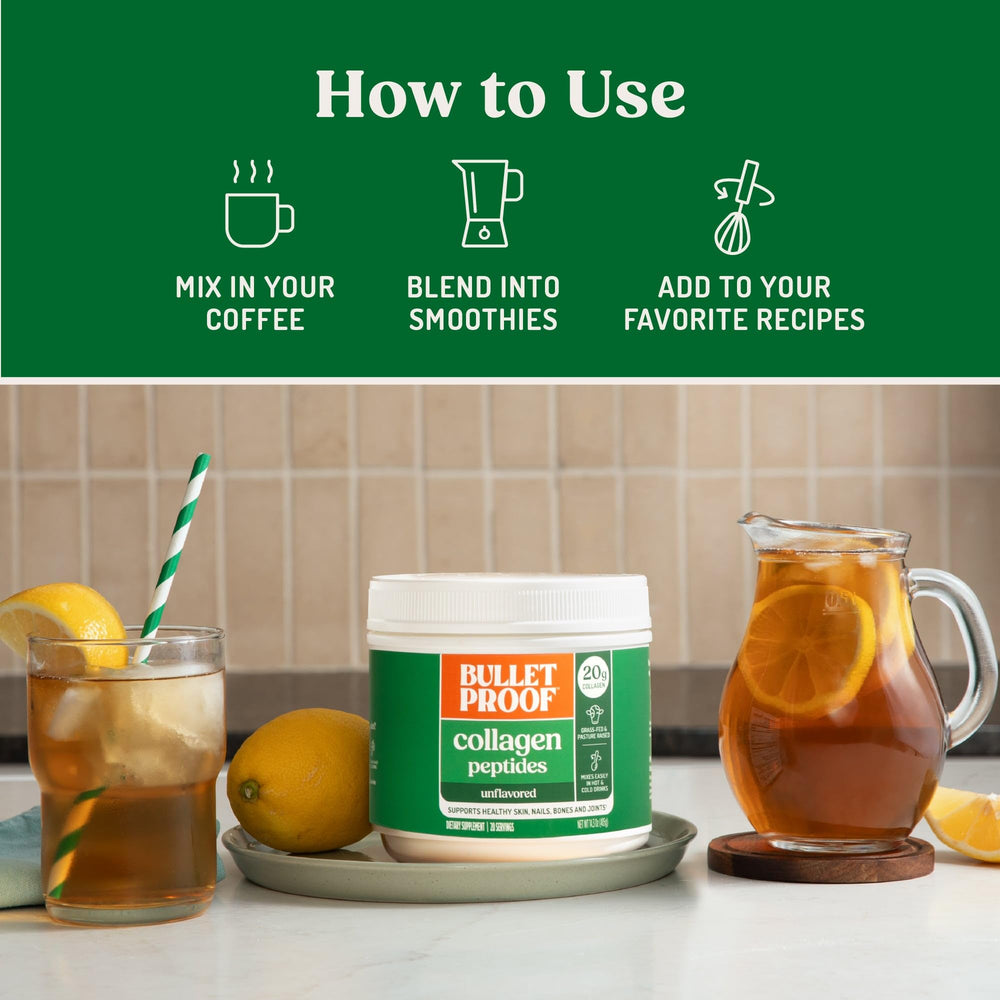 Bulletproof Collagen Peptides blend into smoothies and soups for convenient nutrition.