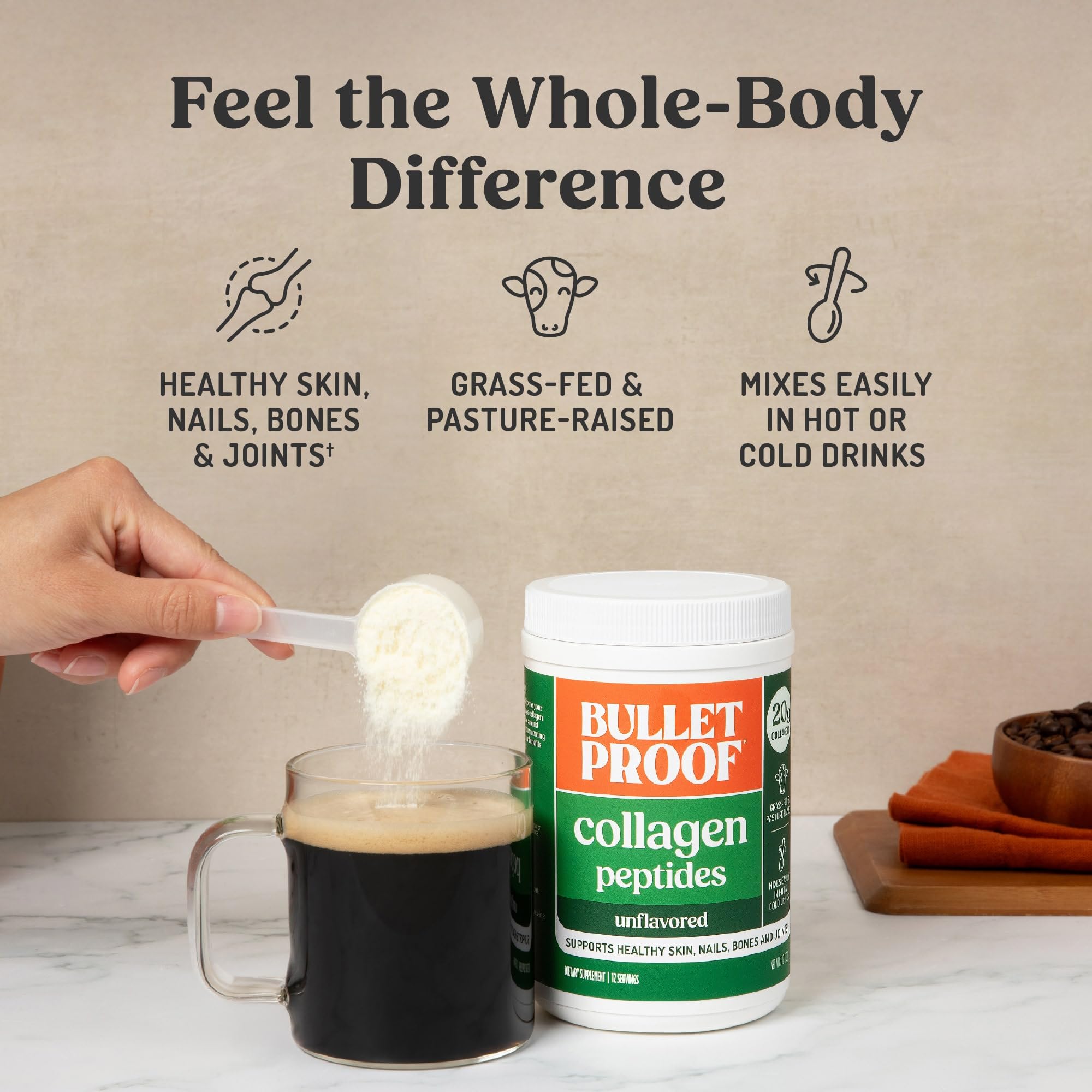 Bulletproof Collagen Peptides in soup provides warm, savory nutrition
