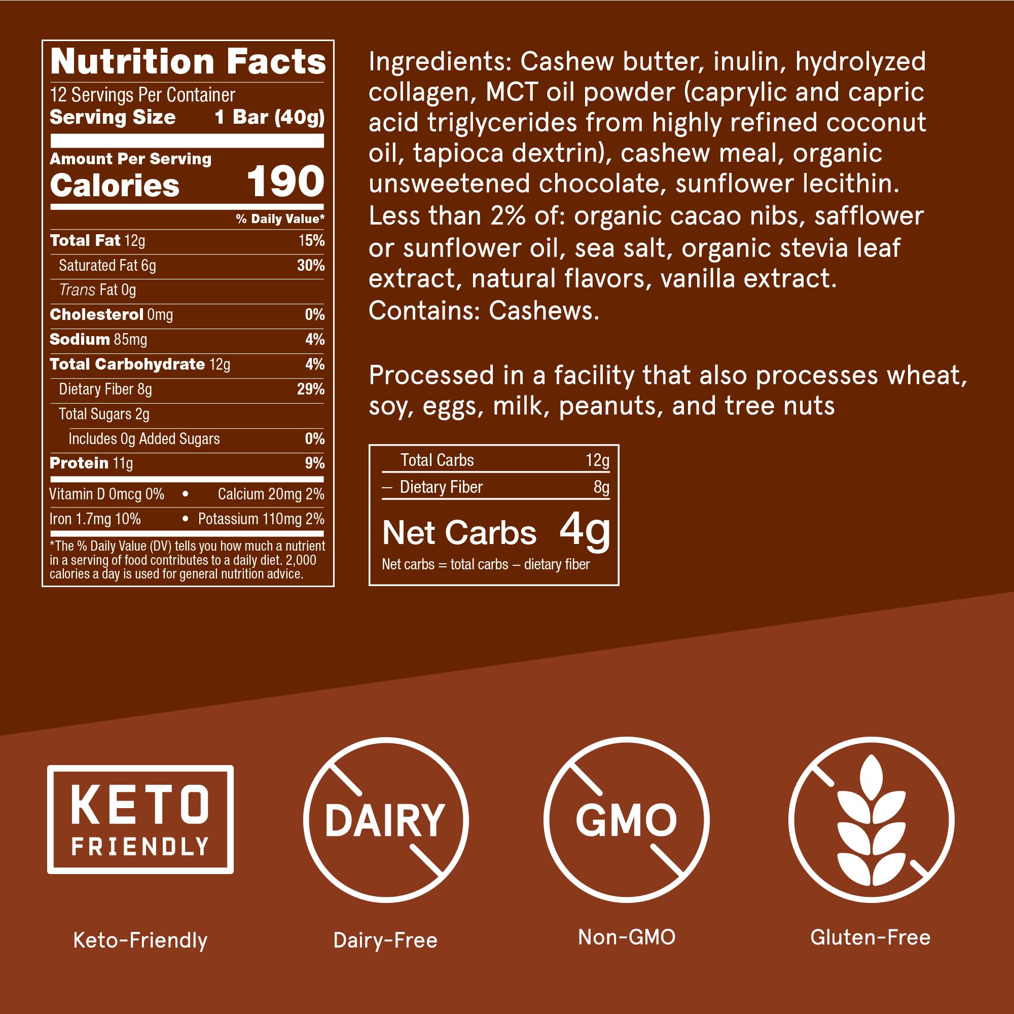 Close-up of Bulletproof cookie dough bar with chocolate chips for flavor