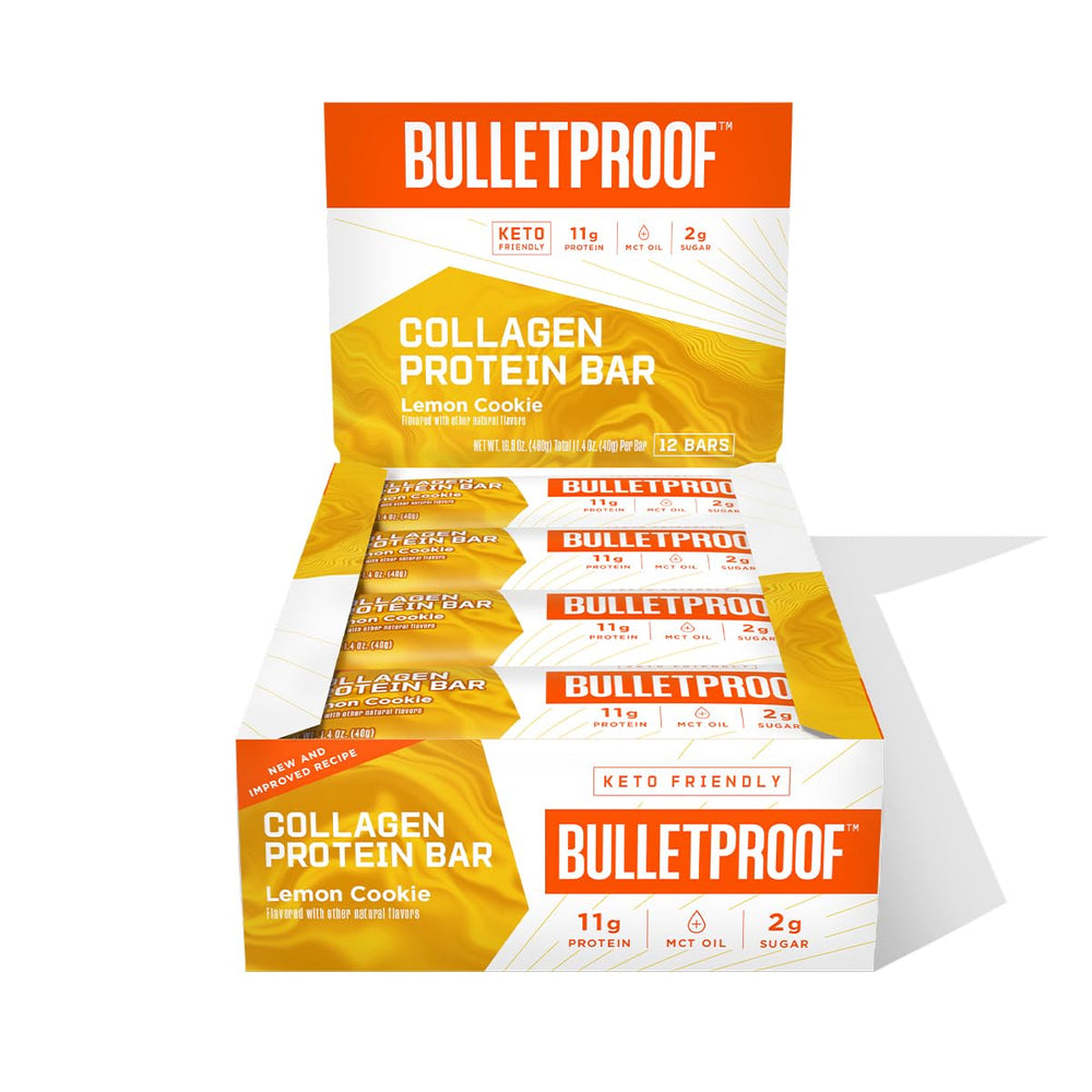Bulletproof Lemon Cookie Bars box front presents a keto-friendly snack for on-the-go.