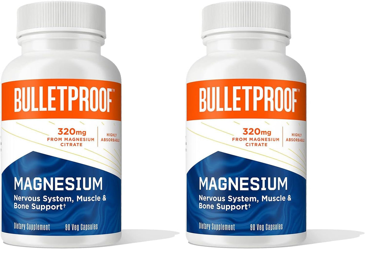 Bulletproof Magnesium Capsules front bottle showing daily supplement for nerve and muscle support