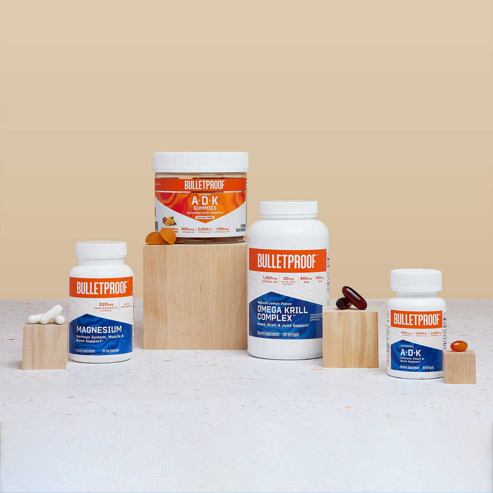 Bulletproof Magnesium Capsules on kitchen counter suggesting keto-friendly wellness routine
