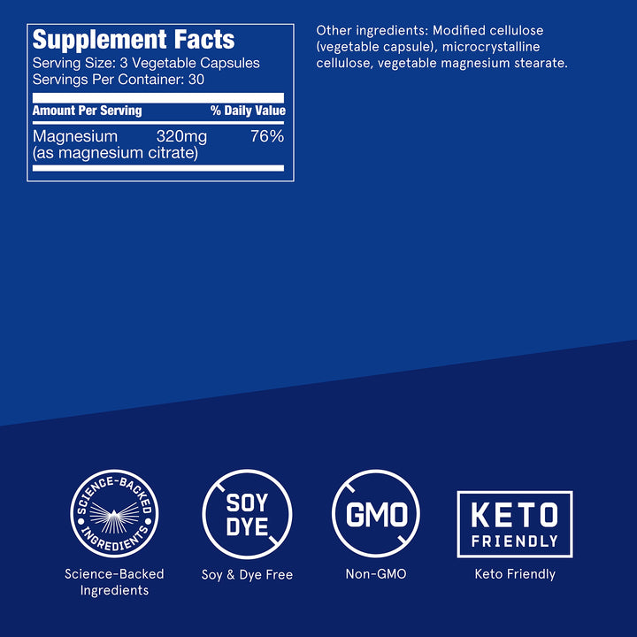 Bulletproof Magnesium Capsules label closeup highlighting magnesium citrate absorption