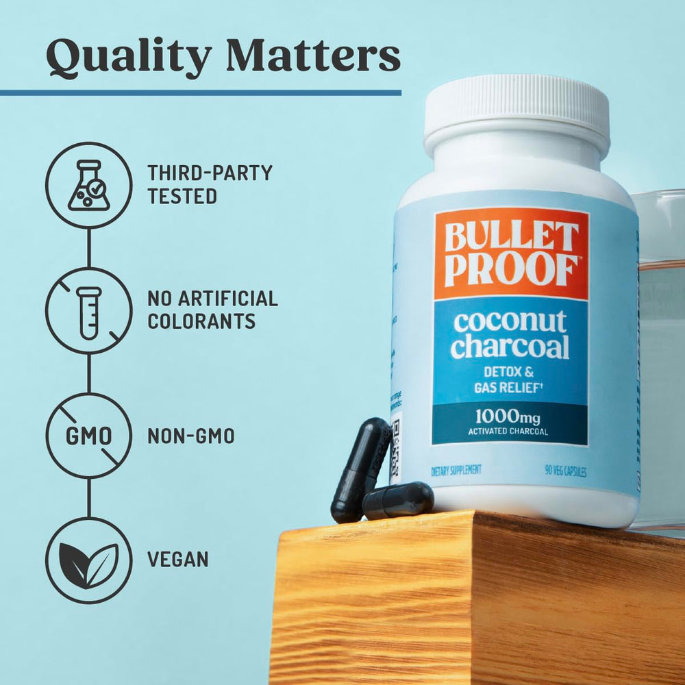 Bulletproof sugar-free, gluten-free, non-GMO supplement attributes highlighted on label
