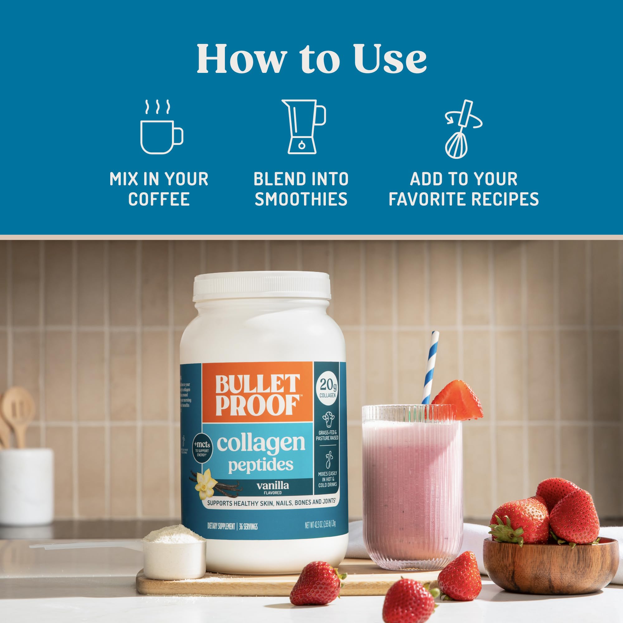 Bulletproof Vanilla Collagen coffee mix for a silky protein boost