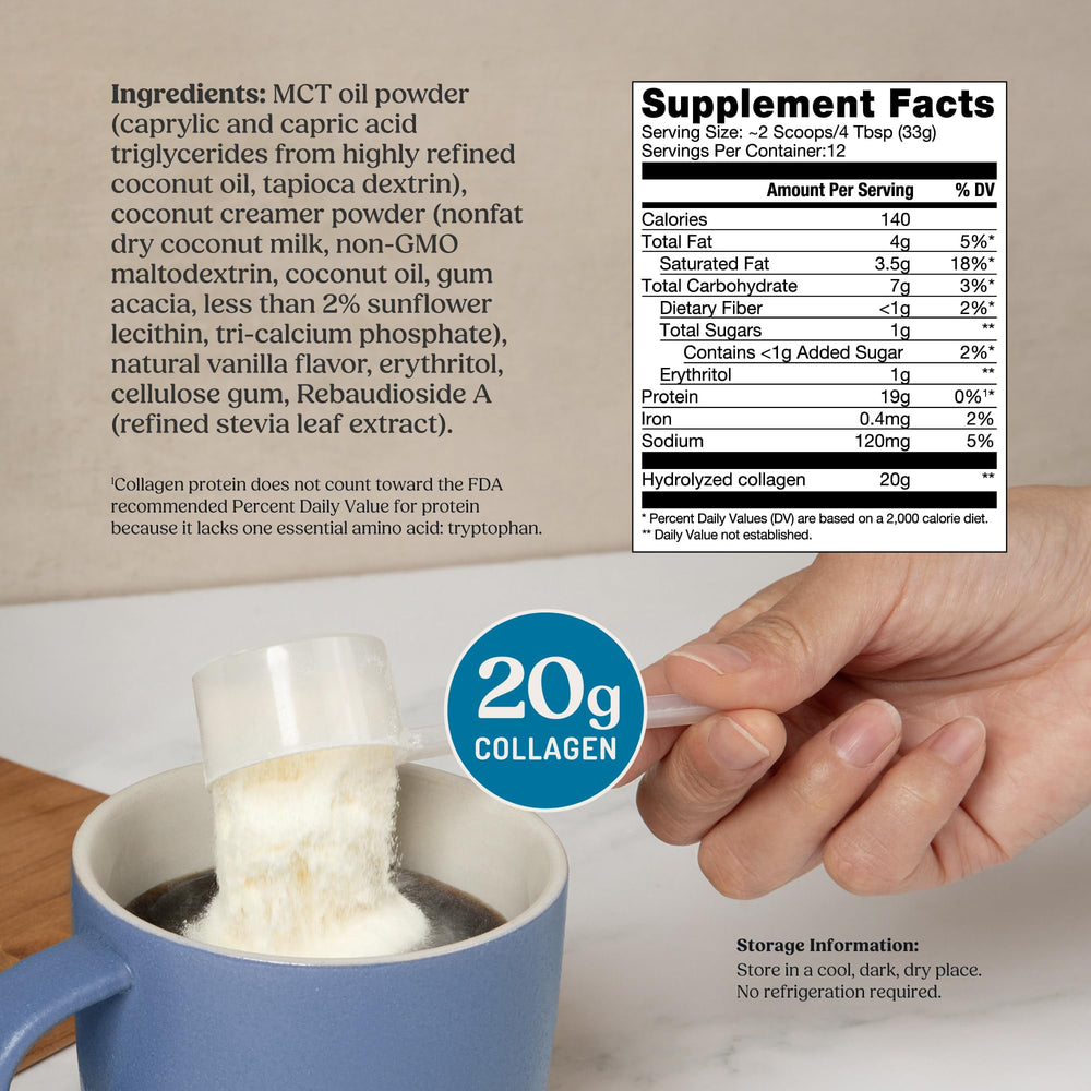 Bulletproof vanilla collagen dissolves in smoothies for an easy protein boost.