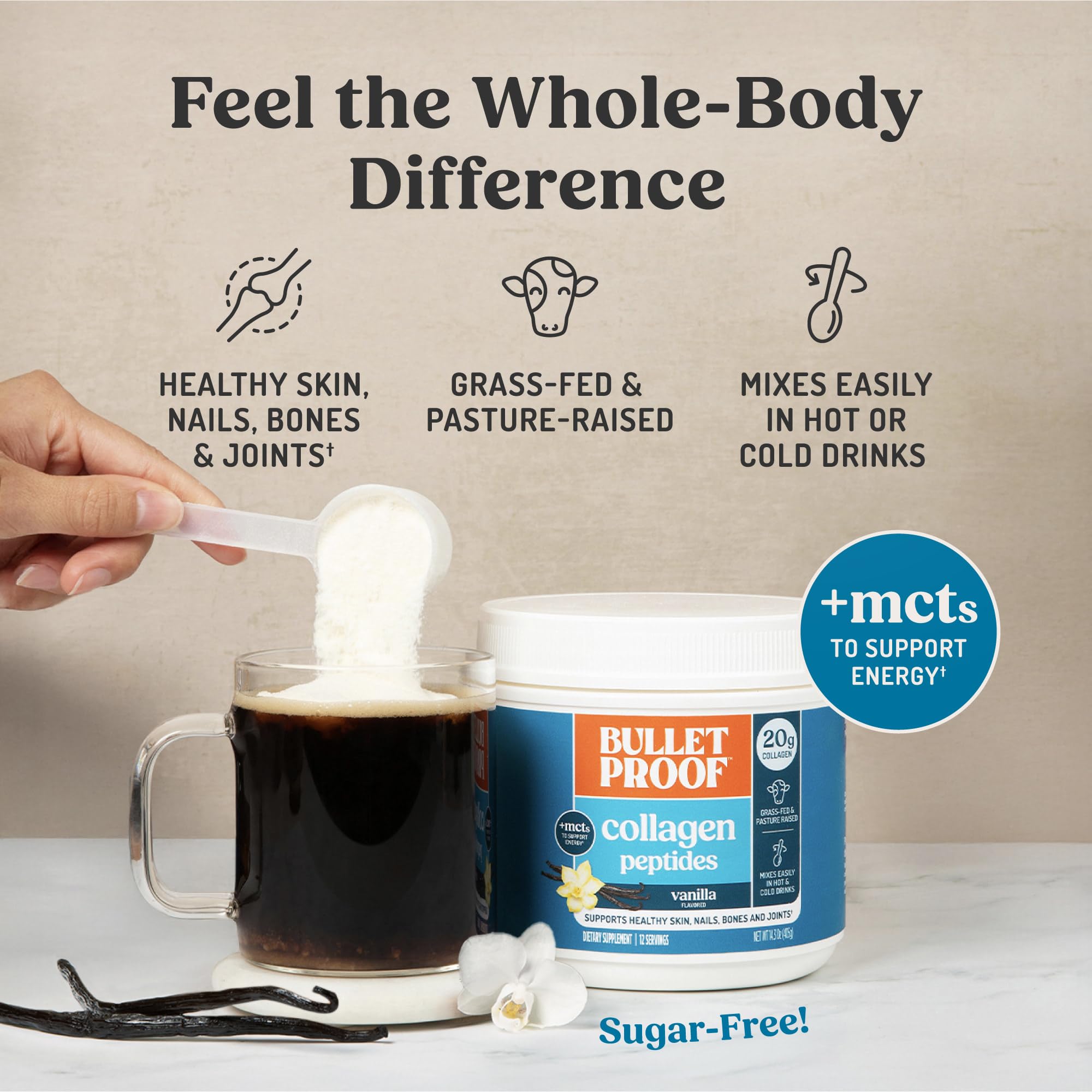 Pouring into hot water for a soothing, warm collagen-rich drink.