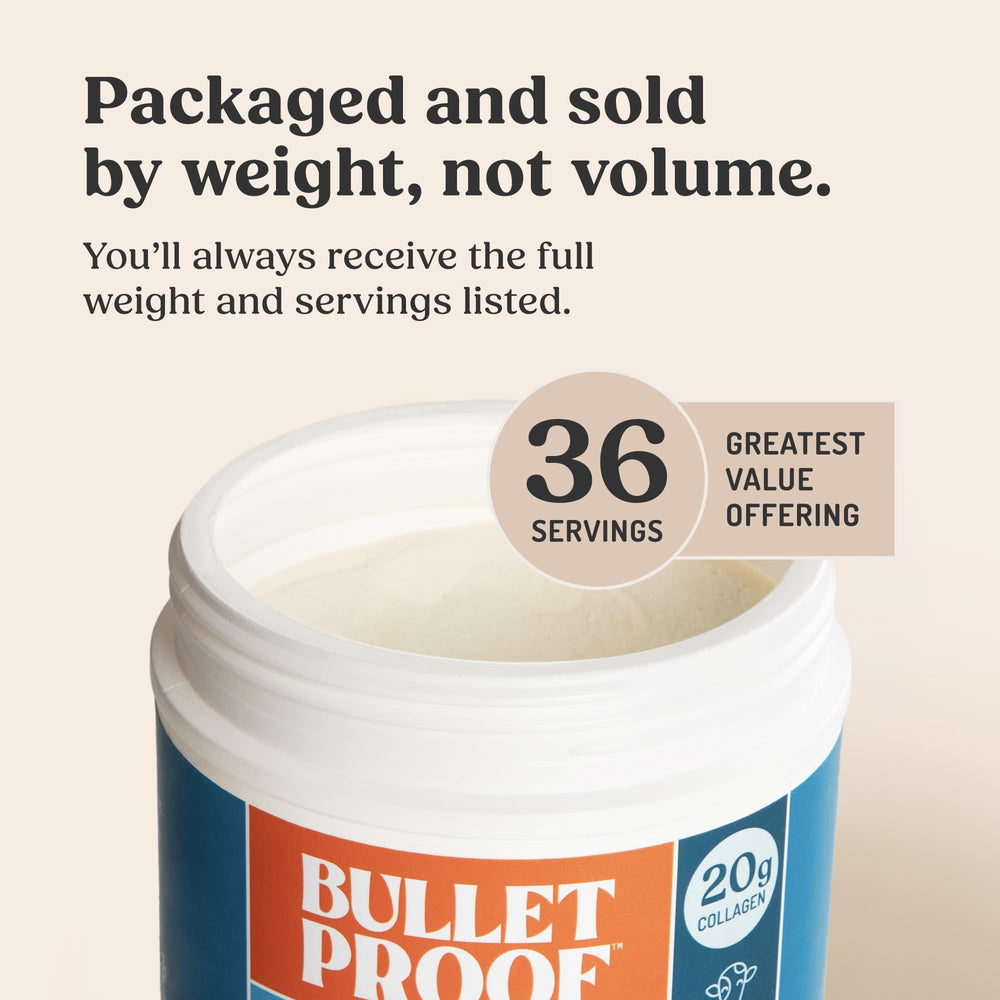 Bulletproof Vanilla Collagen powder on kitchen counter for versatile daily use