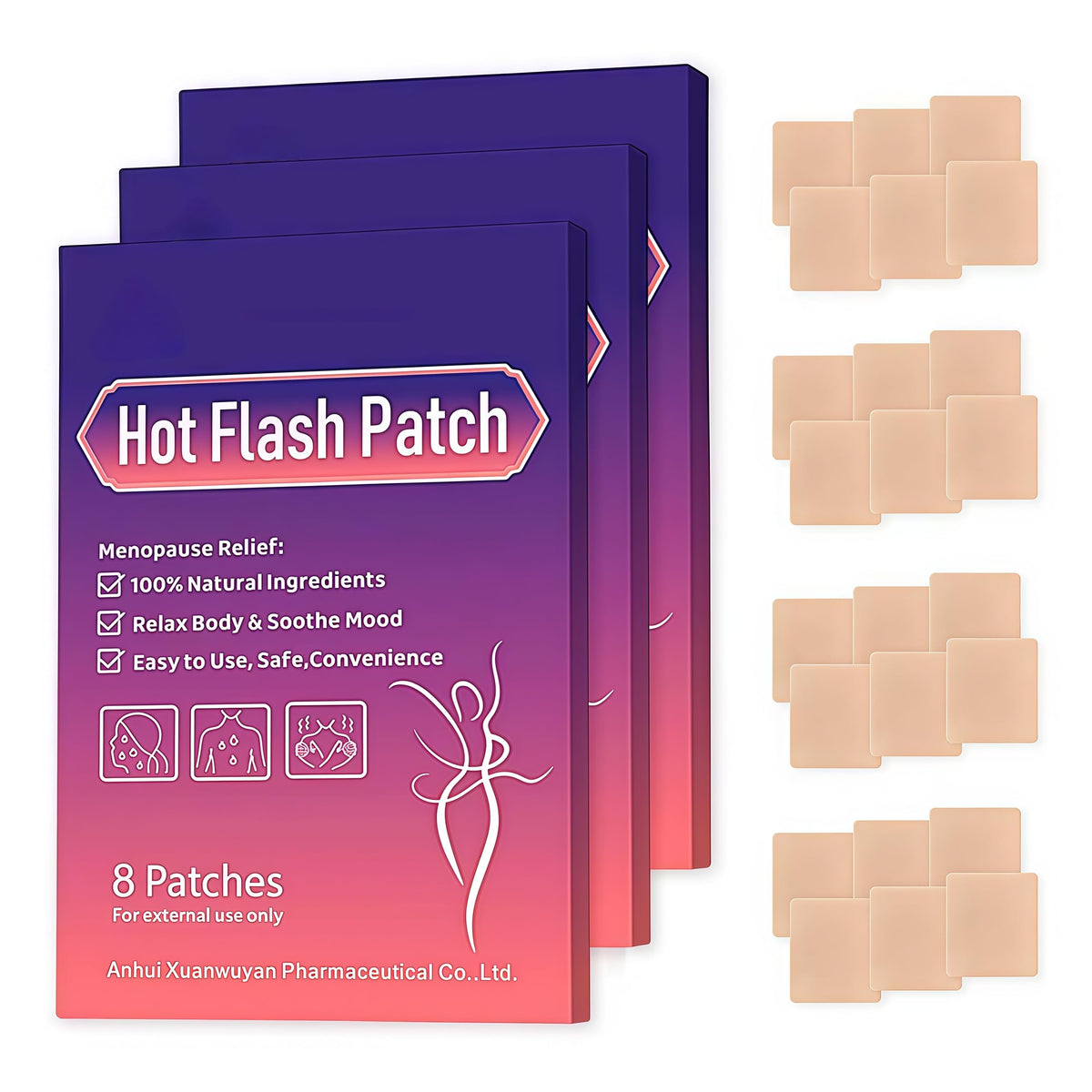 BumpGlow menopause relief patch on skin for discreet wear during hot flashes.