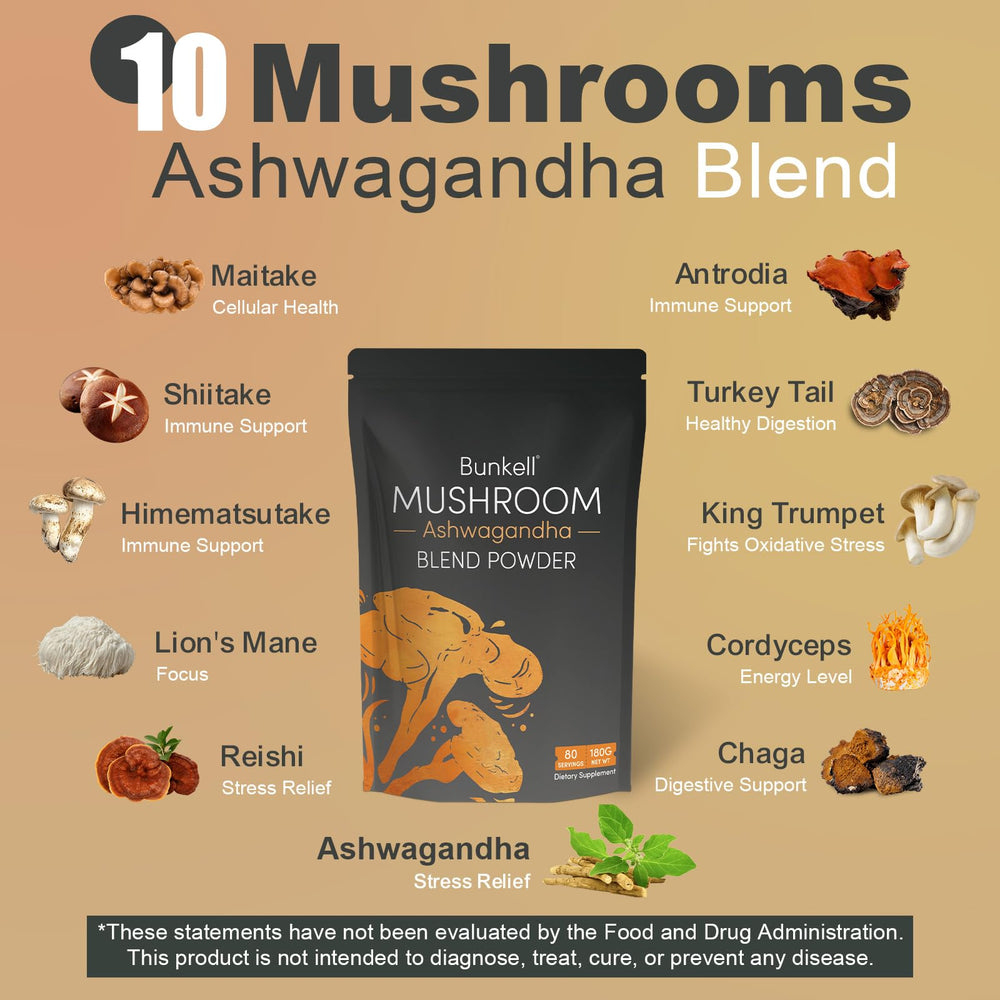 Bunkell Ashwagandha Mushroom Powder cup brew ideal for hot beverages.