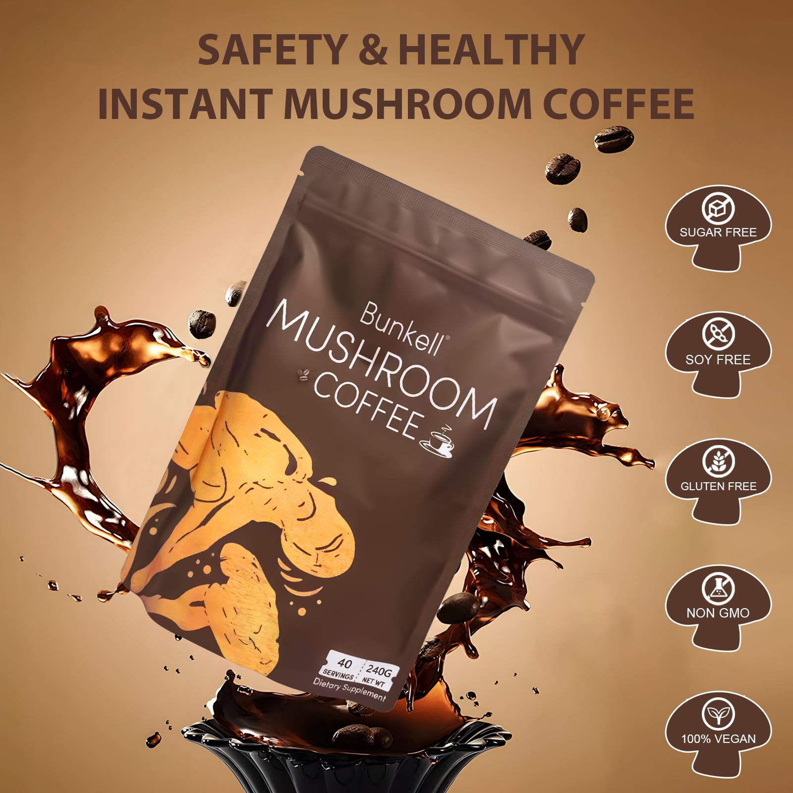 Bunkell Mushroom Coffee iced serve suggests refreshing options for warm days.