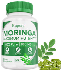 Buporai Moringa capsules bottle front for daily energy support.