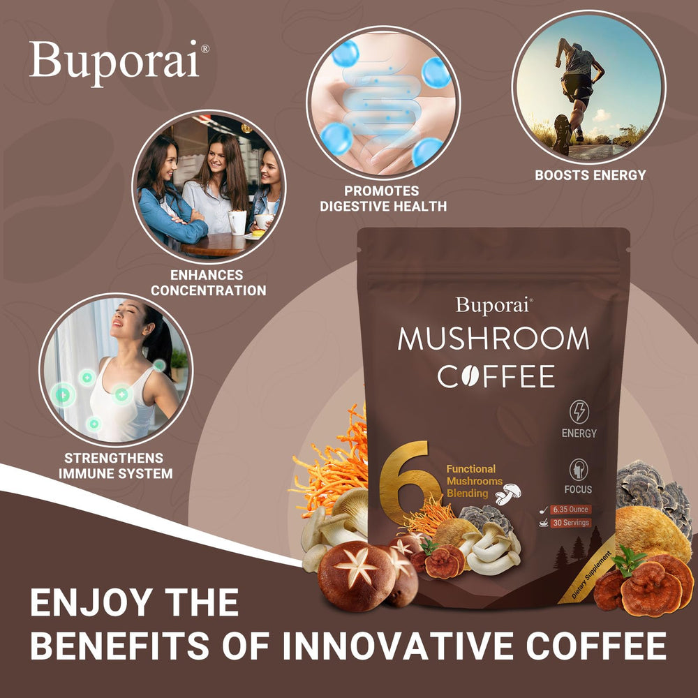 Buporai Mushroom Coffee being prepared with hot water for a smooth cup