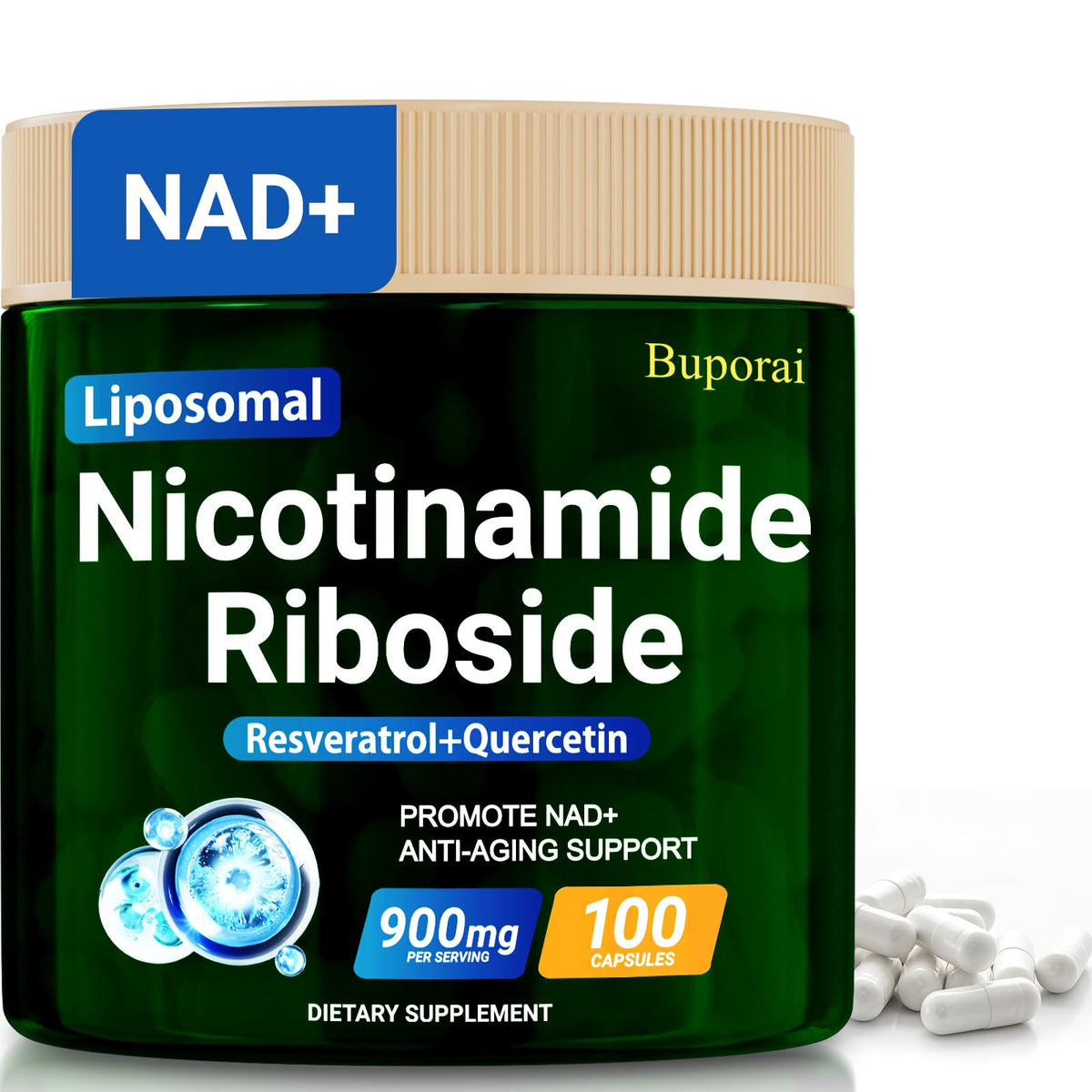 Buporai Nicotinamide Riboside bottle front for daily energy support.