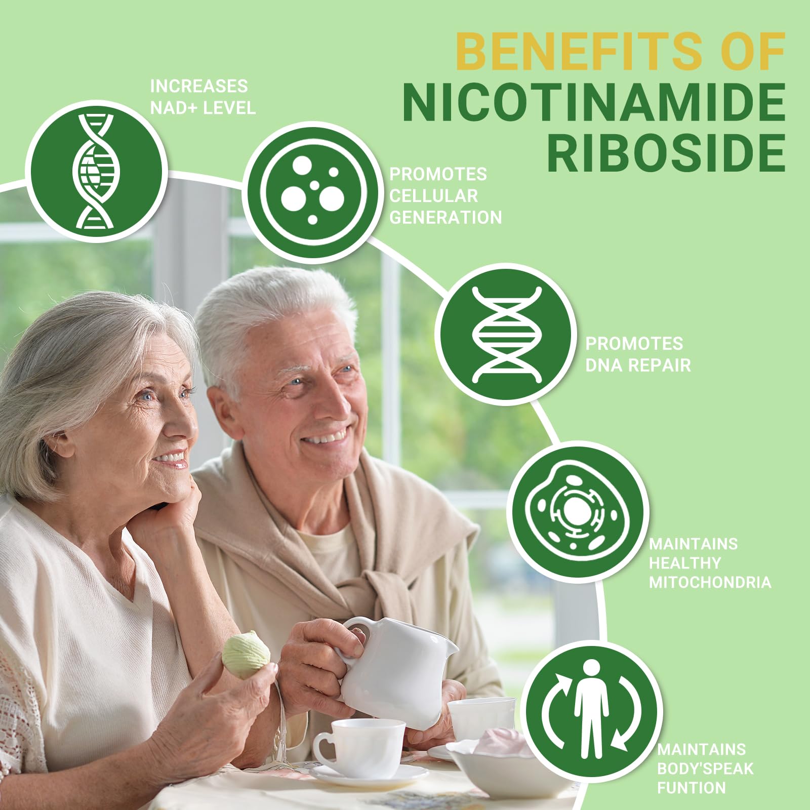 Buporai Nicotinamide Riboside capsules in a morning routine setup for energy.