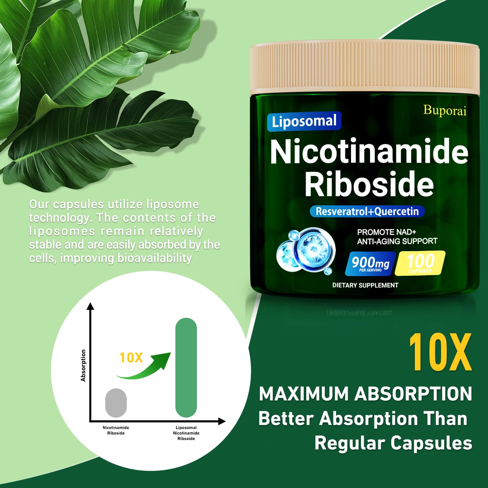 Buporai Nicotinamide Riboside product on a clean kitchen counter.